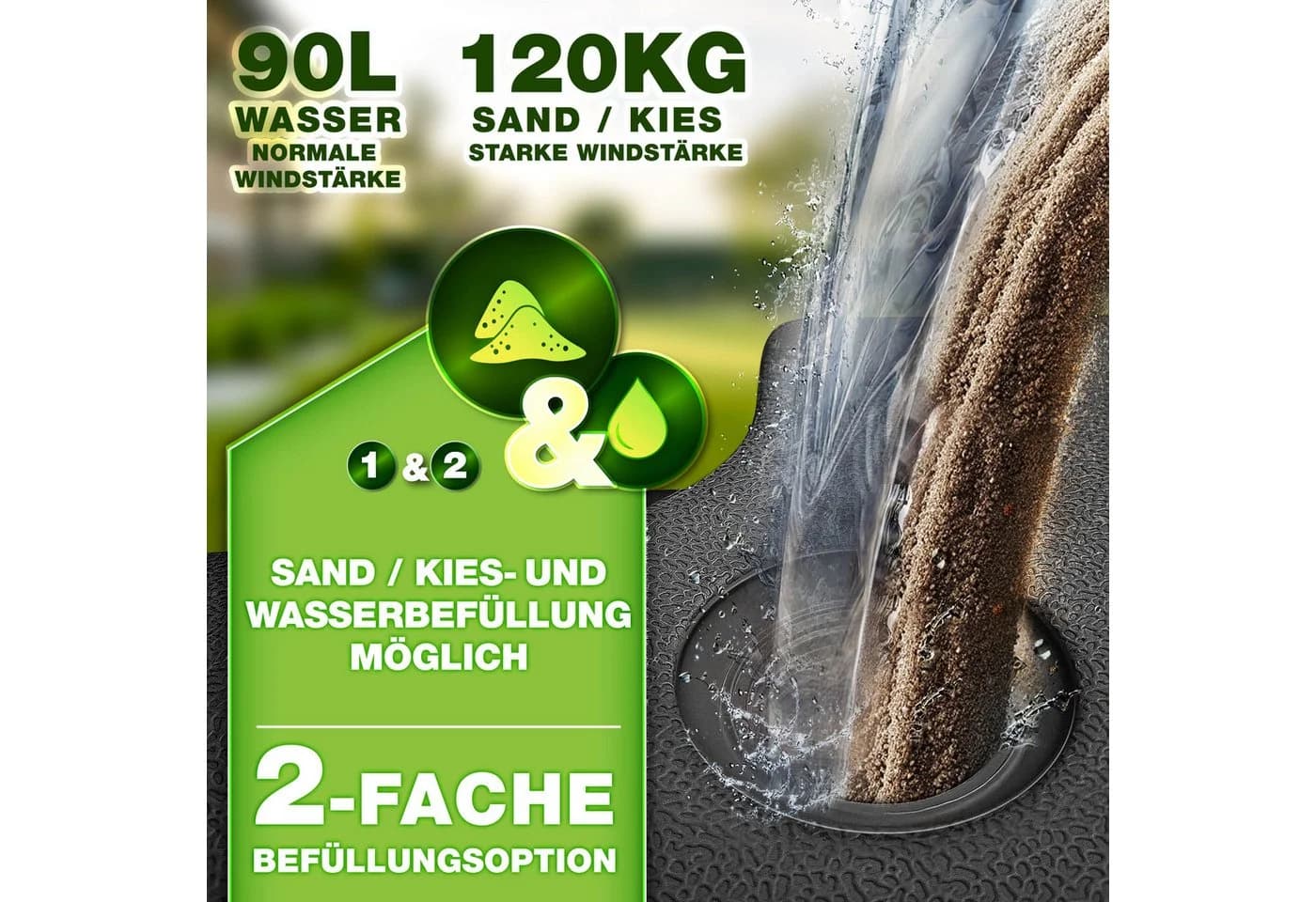 tillvex Sonnenschirmständer 90L/120kg Anthrazit wetterfest 4-teilig - Bild 3