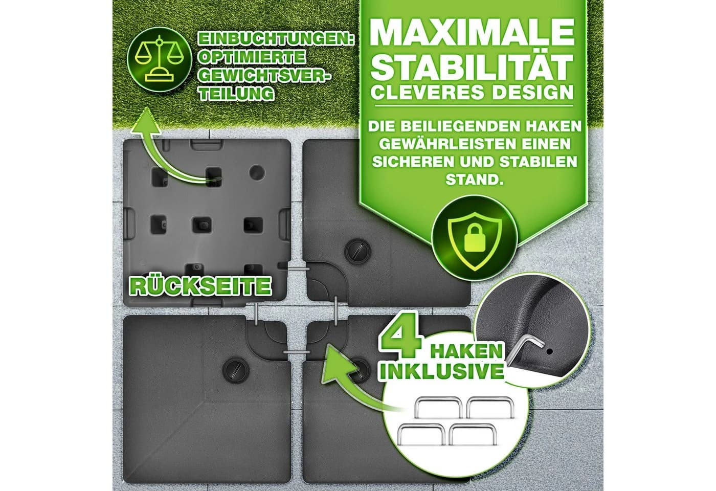 tillvex Sonnenschirmständer 90L/120kg Anthrazit wetterfest 4-teilig - Bild 5