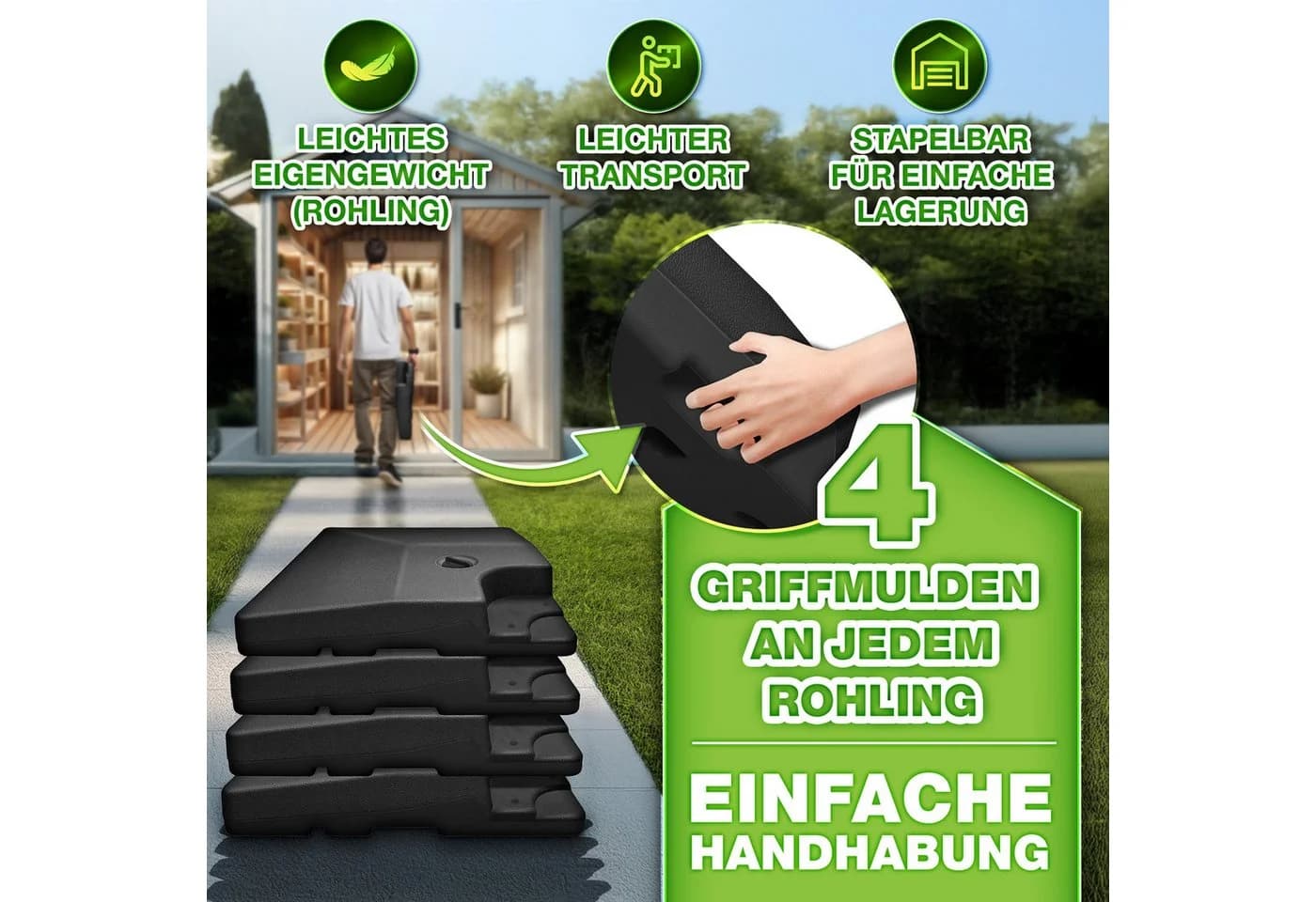 tillvex Sonnenschirmständer 90L/120kg Schwarz 4-teilig wetterfest
