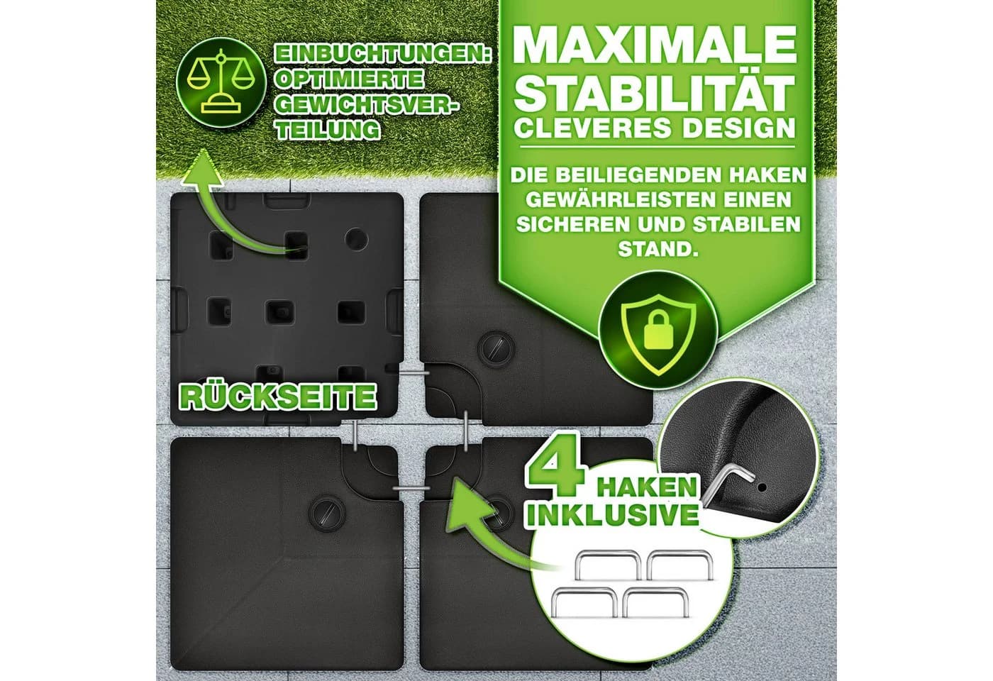 tillvex Sonnenschirmständer 90L/120kg Schwarz 4-teilig wetterfest - Bild 5