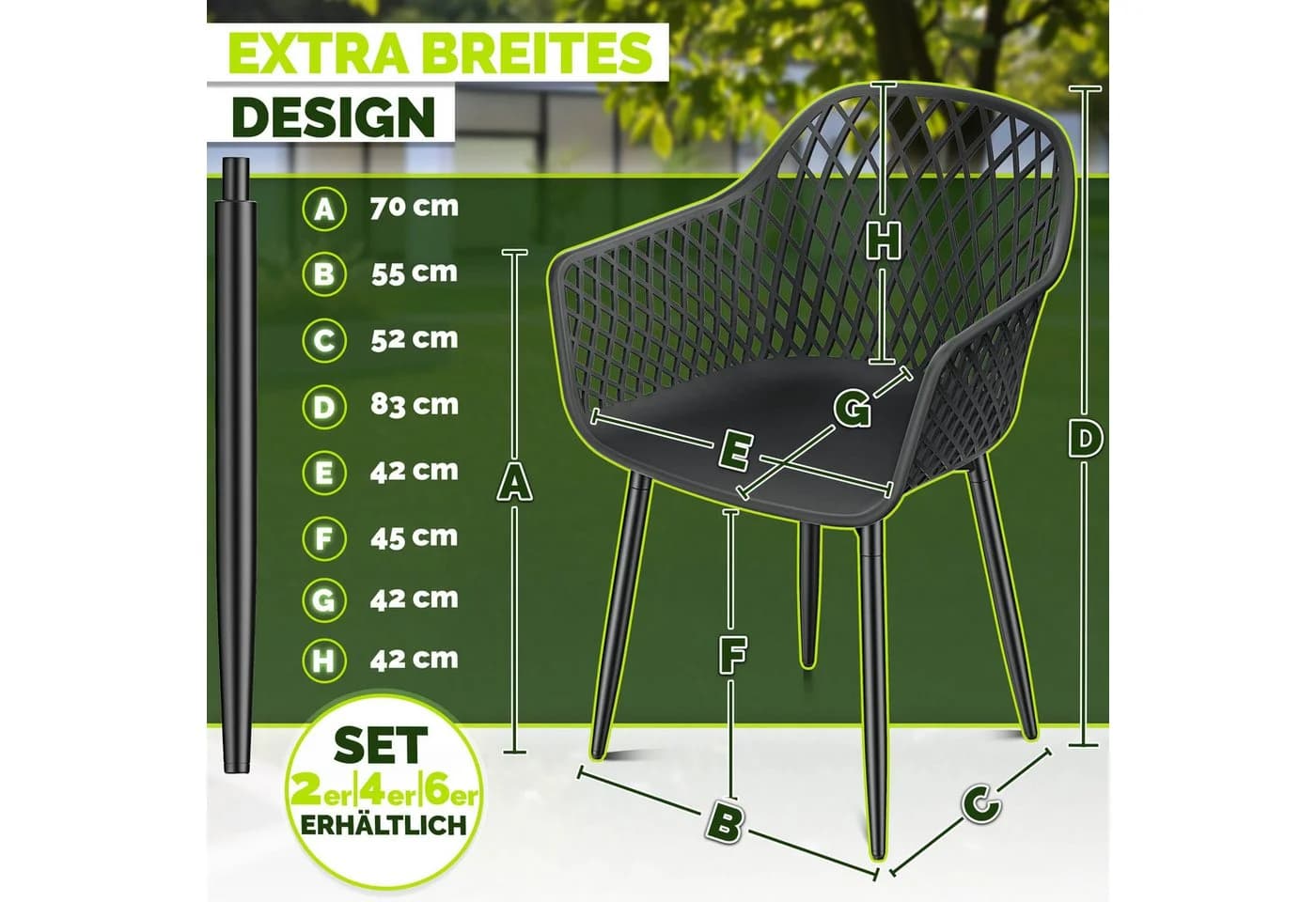tillvex Movo Gartenstuhl Set 6-tlg. Schwarz UV-beständig