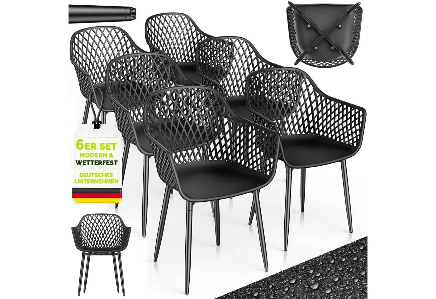 tillvex Movo Gartenstuhl Set 6-tlg. Schwarz UV-beständig - Bild 2