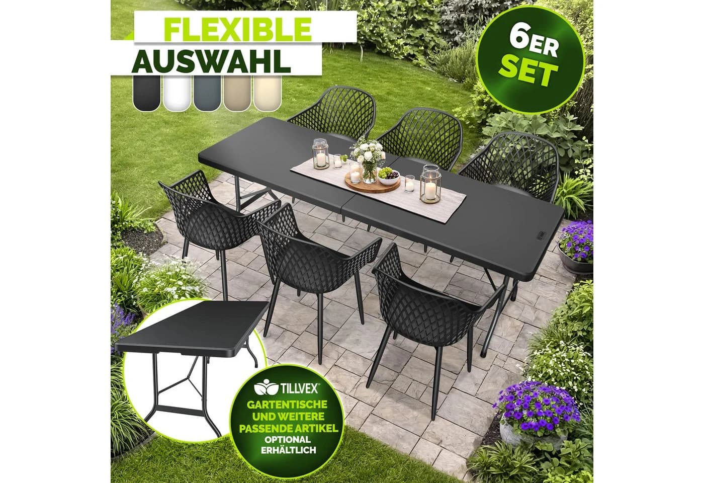 tillvex Movo Gartenstuhl Set 6-tlg. Schwarz UV-beständig - Bild 3