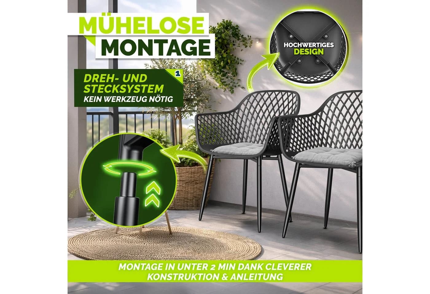 tillvex Movo Gartenstuhl Set 6-tlg. Schwarz UV-beständig - Bild 4