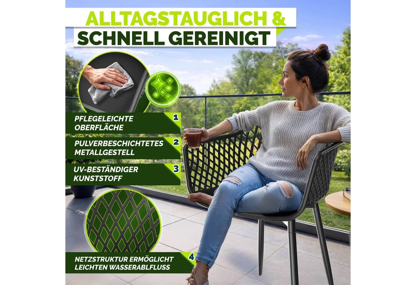 tillvex Movo Gartenstuhl Set 6-tlg. Schwarz UV-beständig - Bild 5