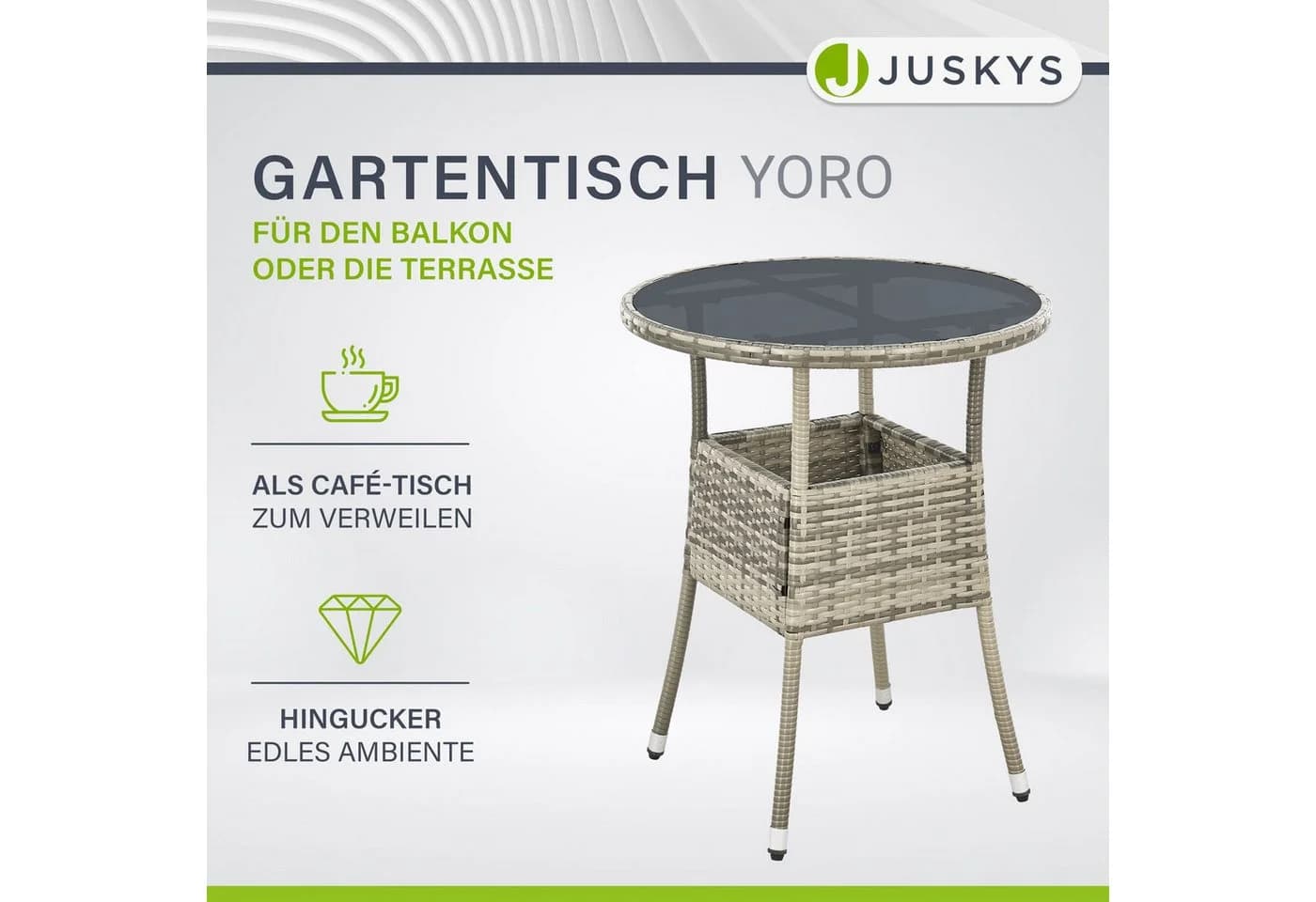 Juskys Gartentisch Yoro Rund Grau Polyrattan Wetterfest - Bild 2