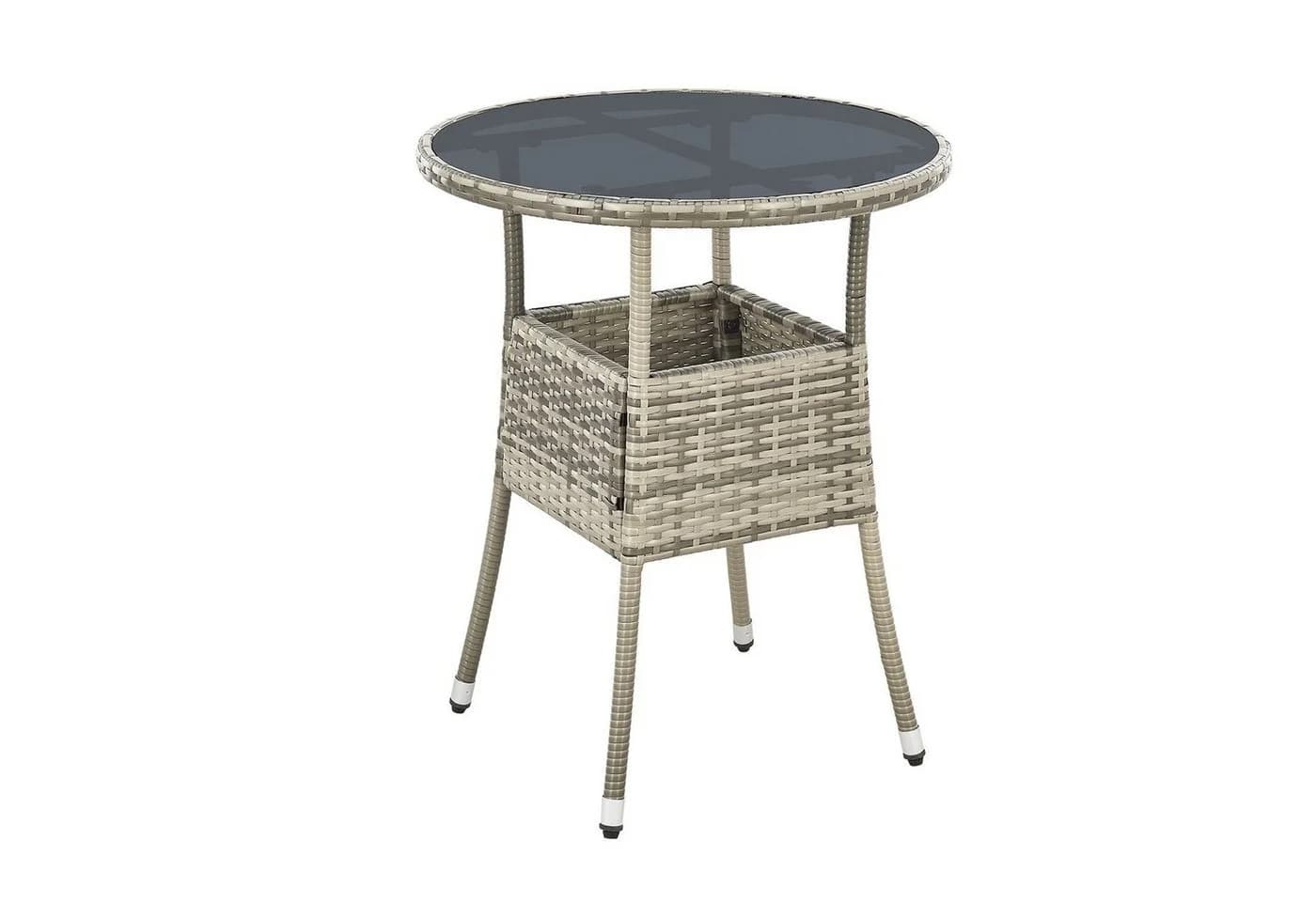 Juskys Gartentisch Yoro Rund Grau Polyrattan Wetterfest - Bild 3
