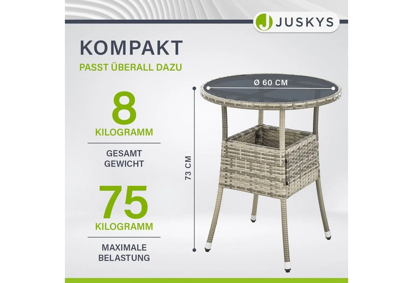 Juskys Gartentisch Yoro Rund Grau Polyrattan Wetterfest - Bild 4