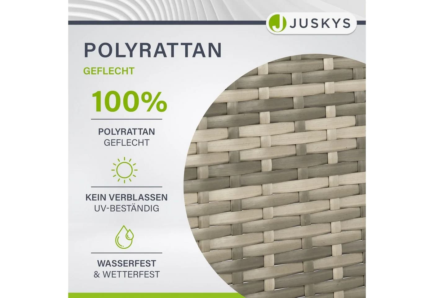 Juskys Gartentisch Yoro Rund Grau Polyrattan Wetterfest - Bild 5