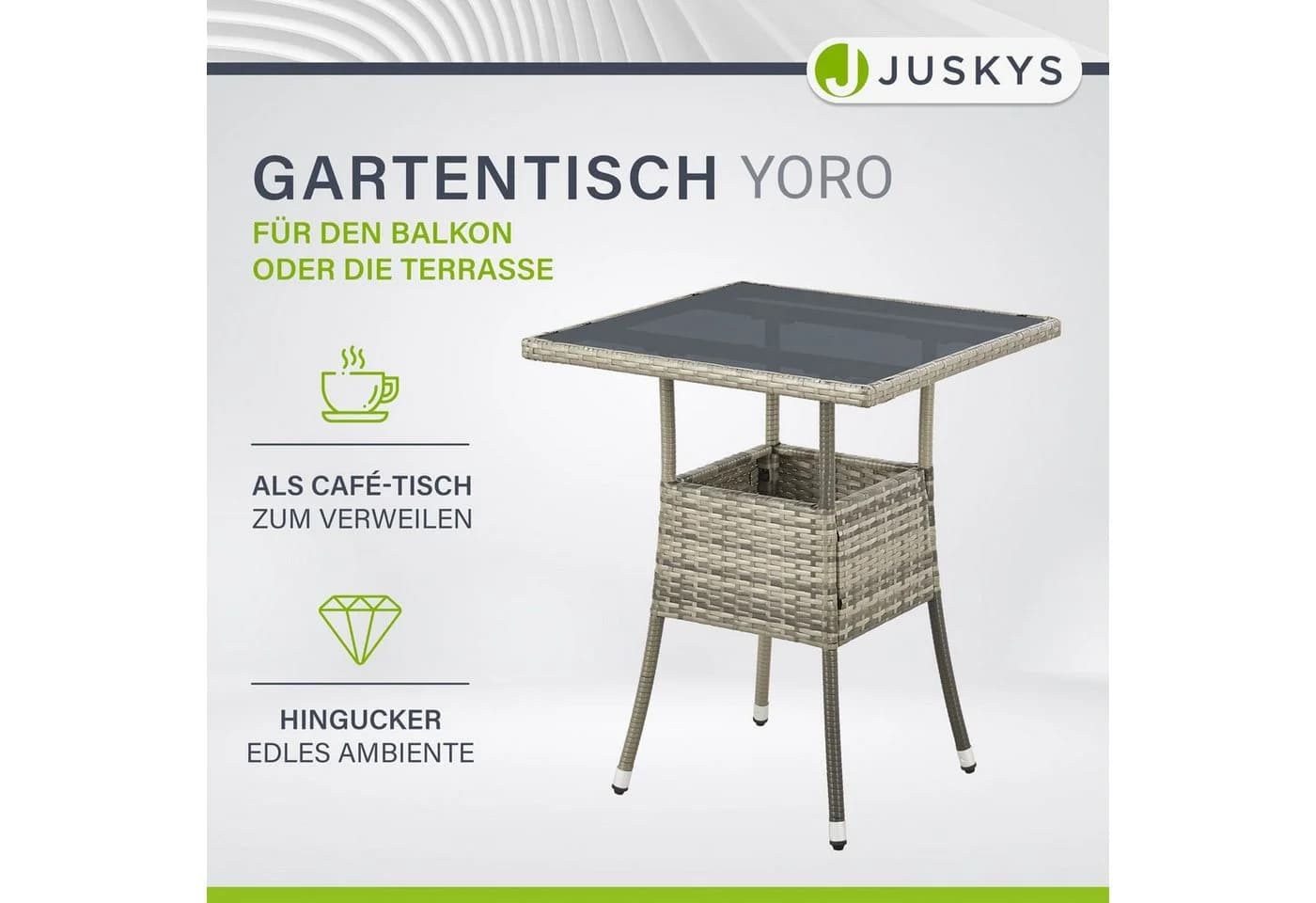 Juskys Gartentisch Yoro Grau Polyrattan Wetterfest - Bild 2