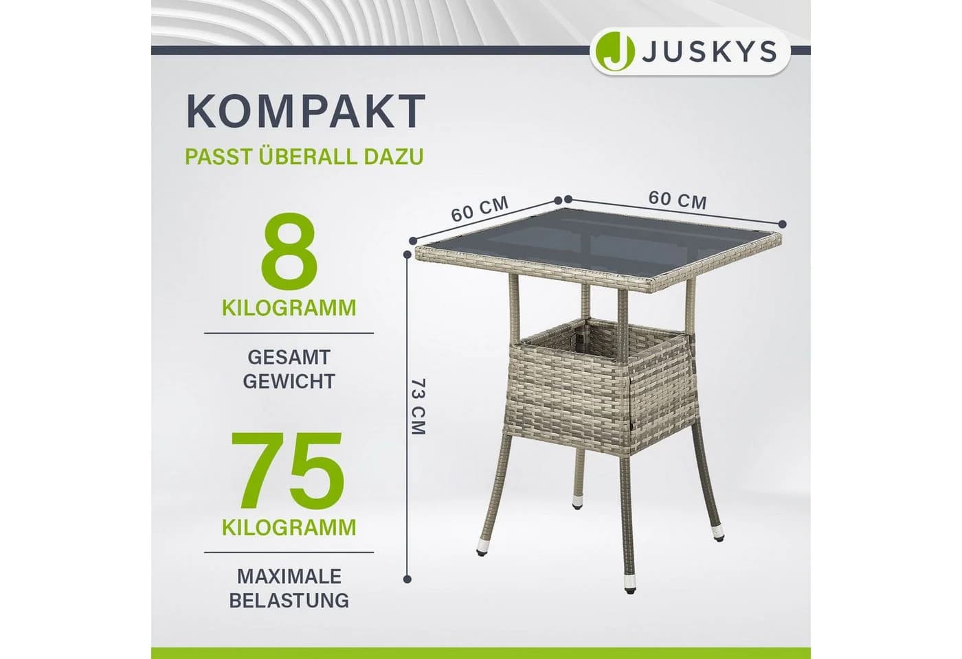 Juskys Gartentisch Yoro Grau Polyrattan Wetterfest - Bild 4