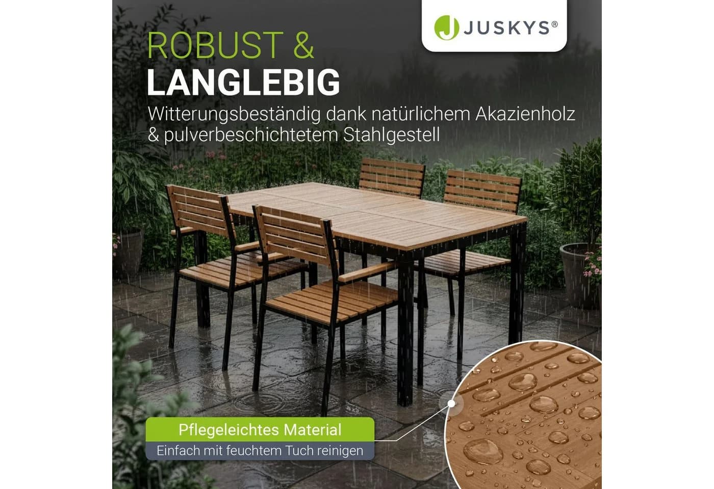 Juskys Gartengarnitur Rhodos 5-tlg. Schwarz/Natur Akazie mit Kissen - Bild 4