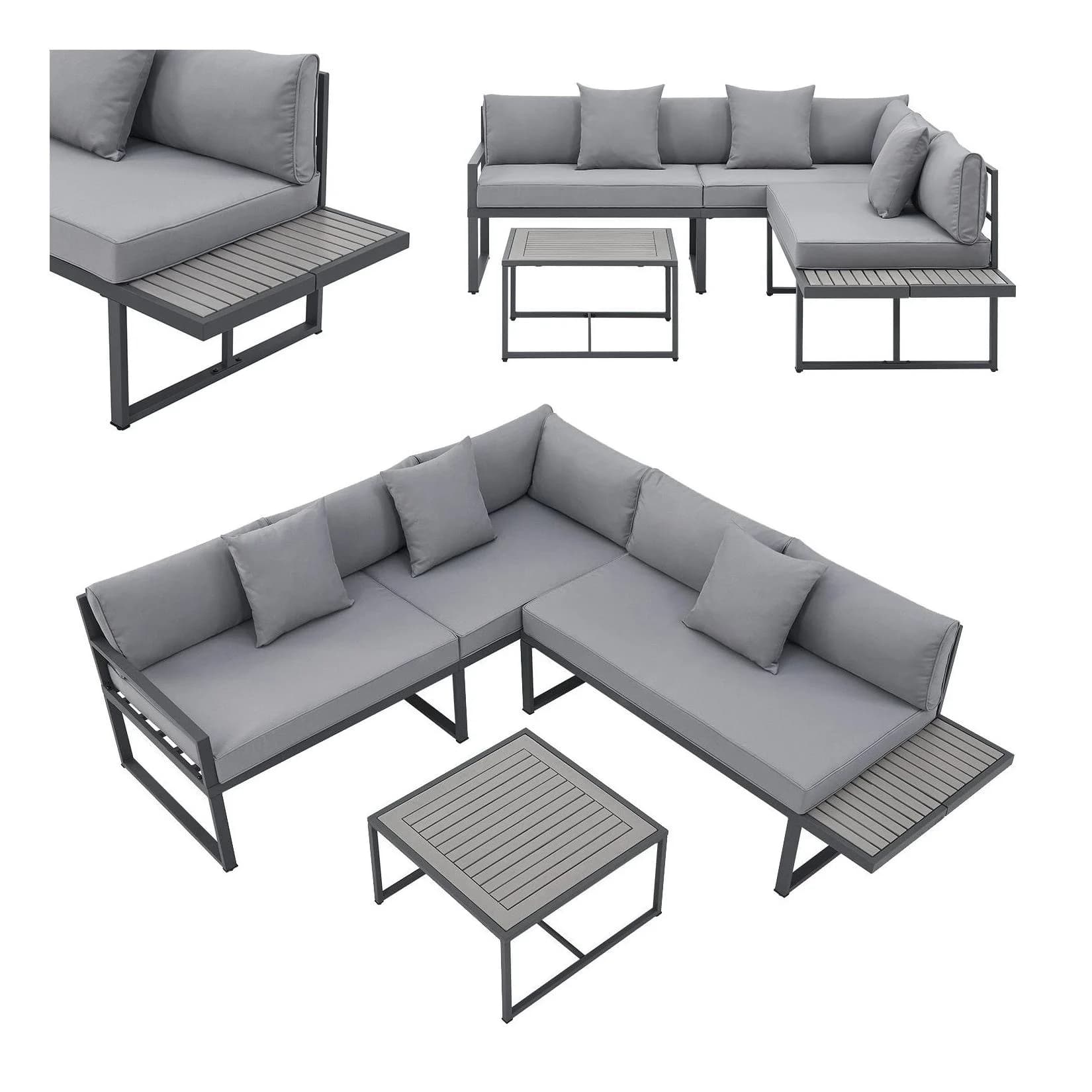 Juskys Gartenlounge-Set St. Tropez 4-tlg. Grau Stahl Akazie