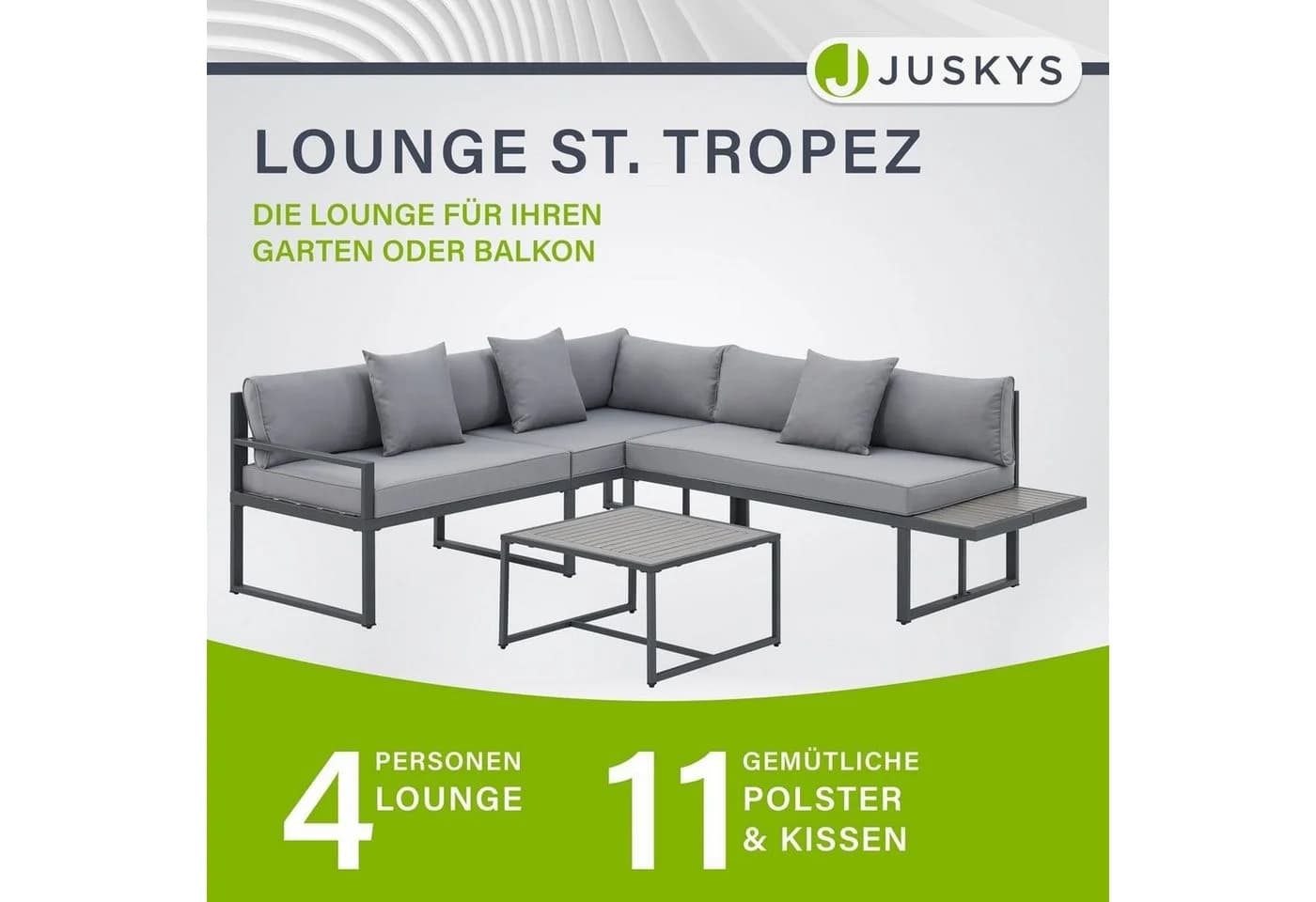 Juskys Gartenlounge-Set St. Tropez 4-tlg. Grau Stahl Akazie - Bild 2