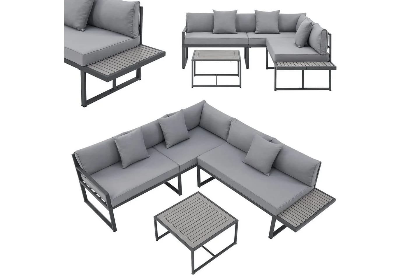 Juskys Gartenlounge-Set St. Tropez 4-tlg. Grau Stahl Akazie - Bild 3