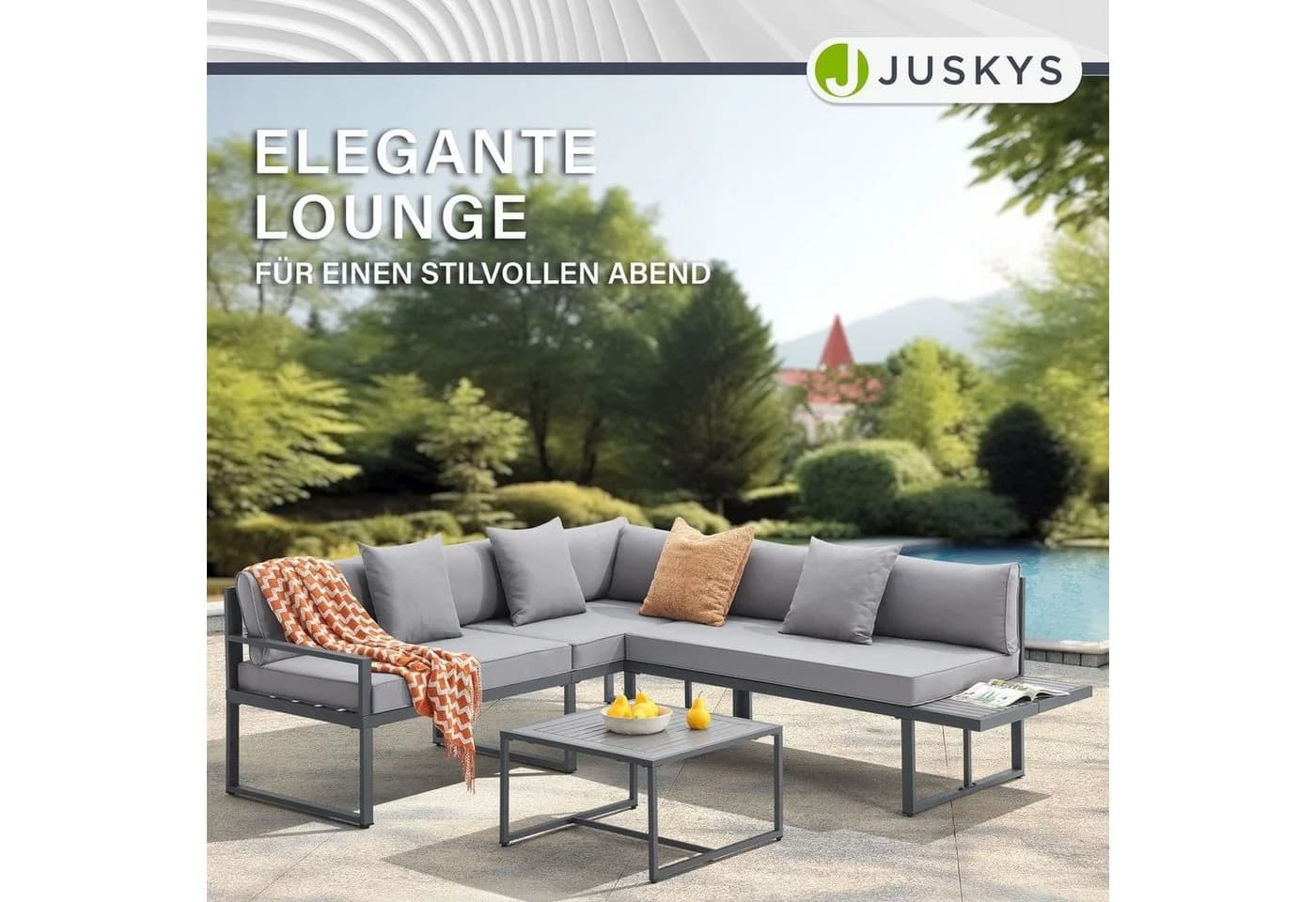 Juskys Gartenlounge-Set St. Tropez 4-tlg. Grau Stahl Akazie - Bild 5