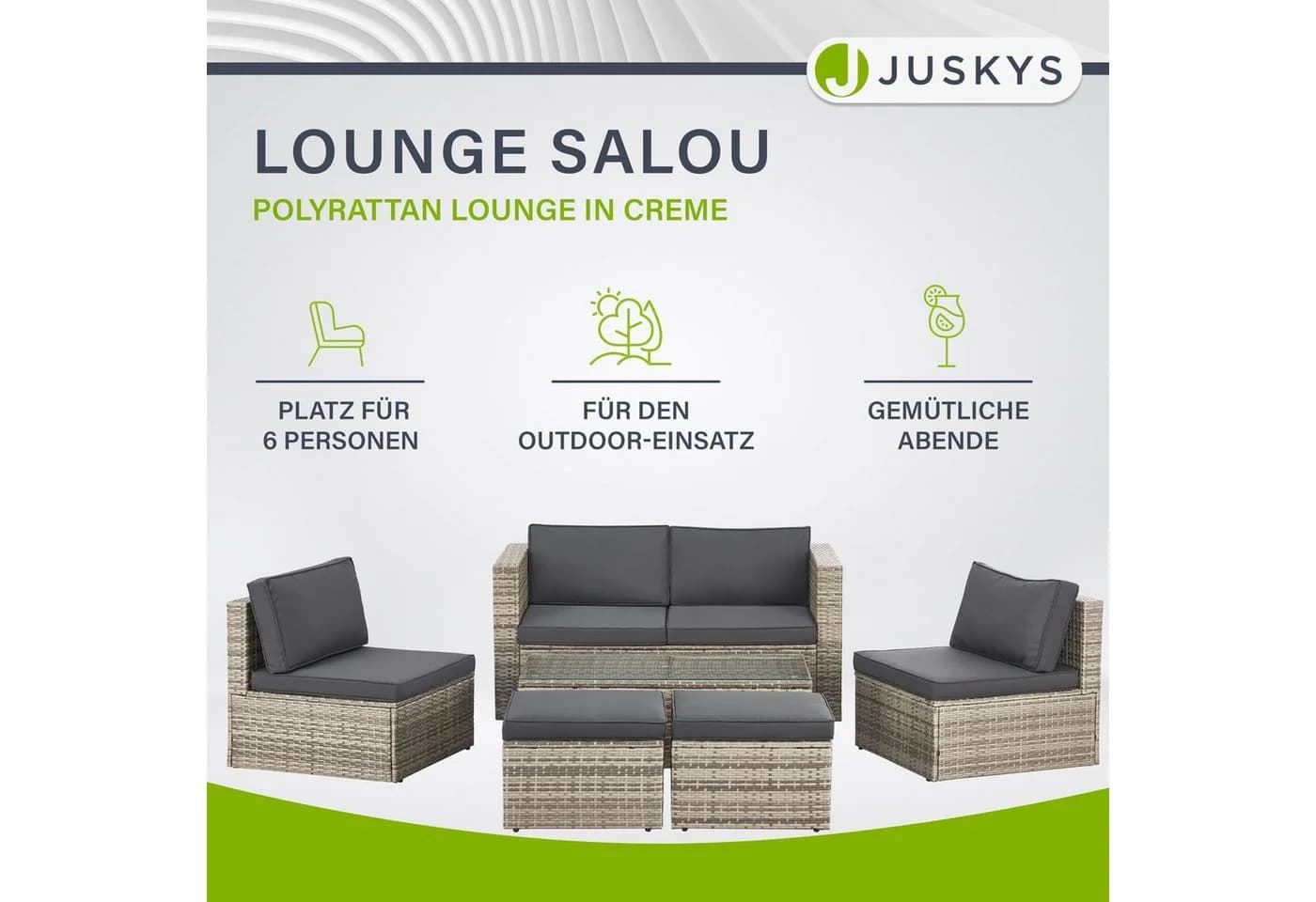 Juskys Gartenlounge-Set Salou 6-tlg. Grau Polyrattan mit Kissen - Bild 2