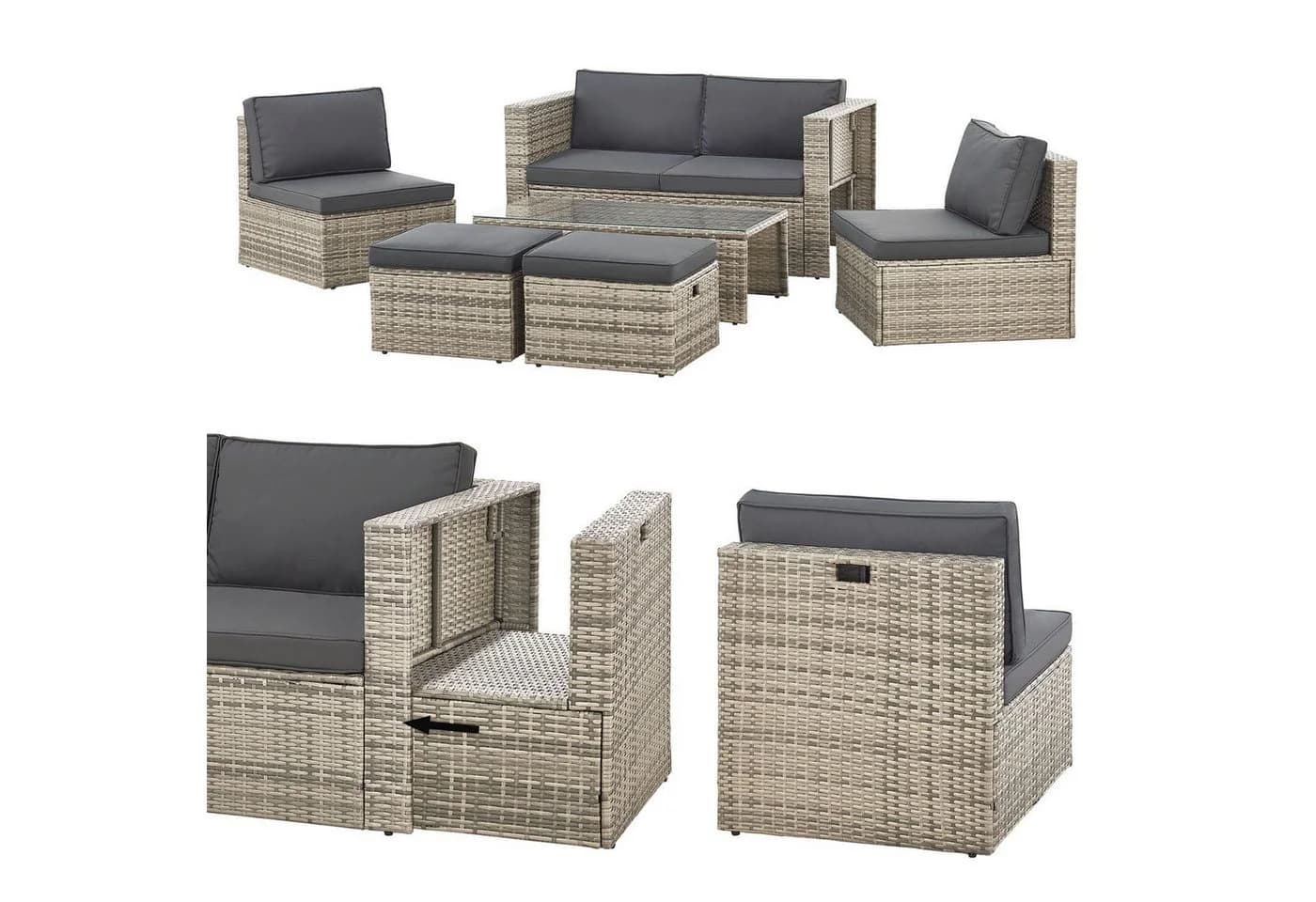 Juskys Gartenlounge-Set Salou 6-tlg. Grau Polyrattan mit Kissen - Bild 3