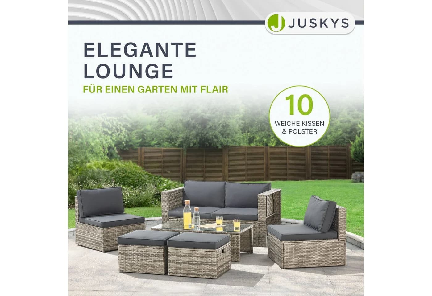 Juskys Gartenlounge-Set Salou 6-tlg. Grau Polyrattan mit Kissen - Bild 5