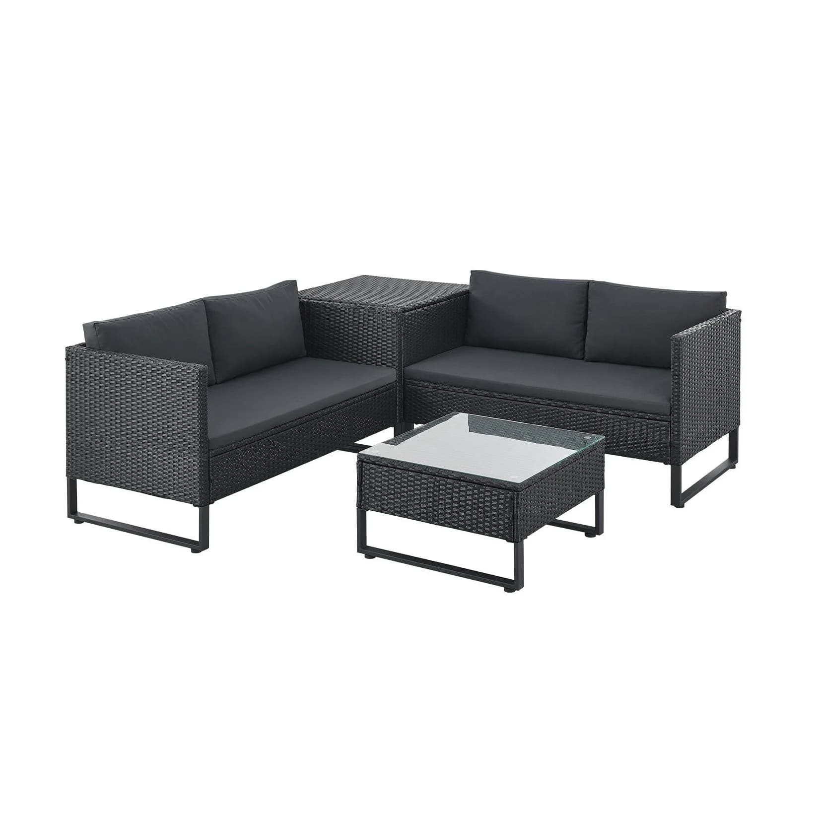 Juskys Gartenlounge-Set Santorini 4-tlg. Schwarz/Grau Polyrattan