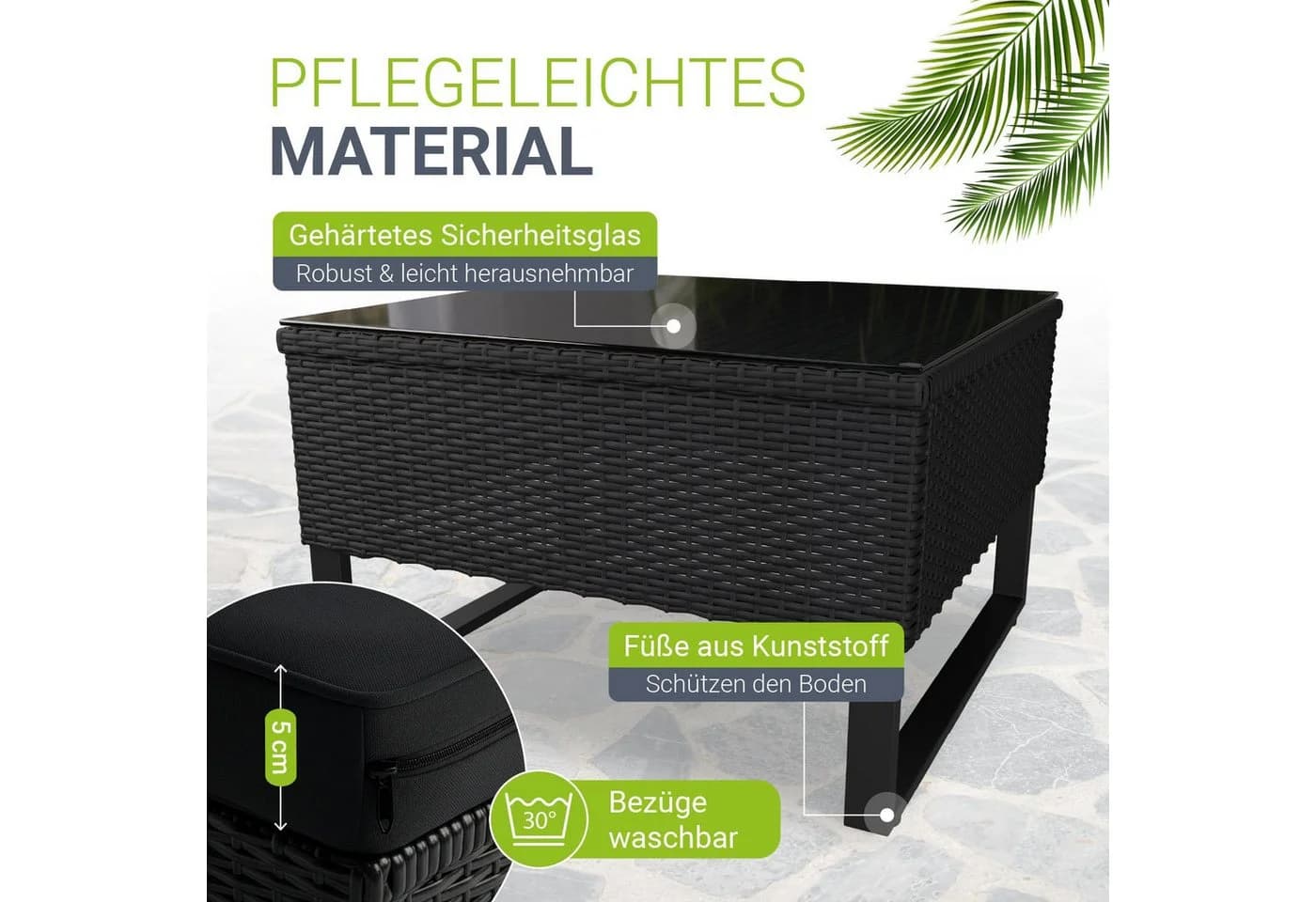 Juskys Gartenlounge-Set Santorini 4-tlg. Schwarz/Grau Polyrattan - Bild 4
