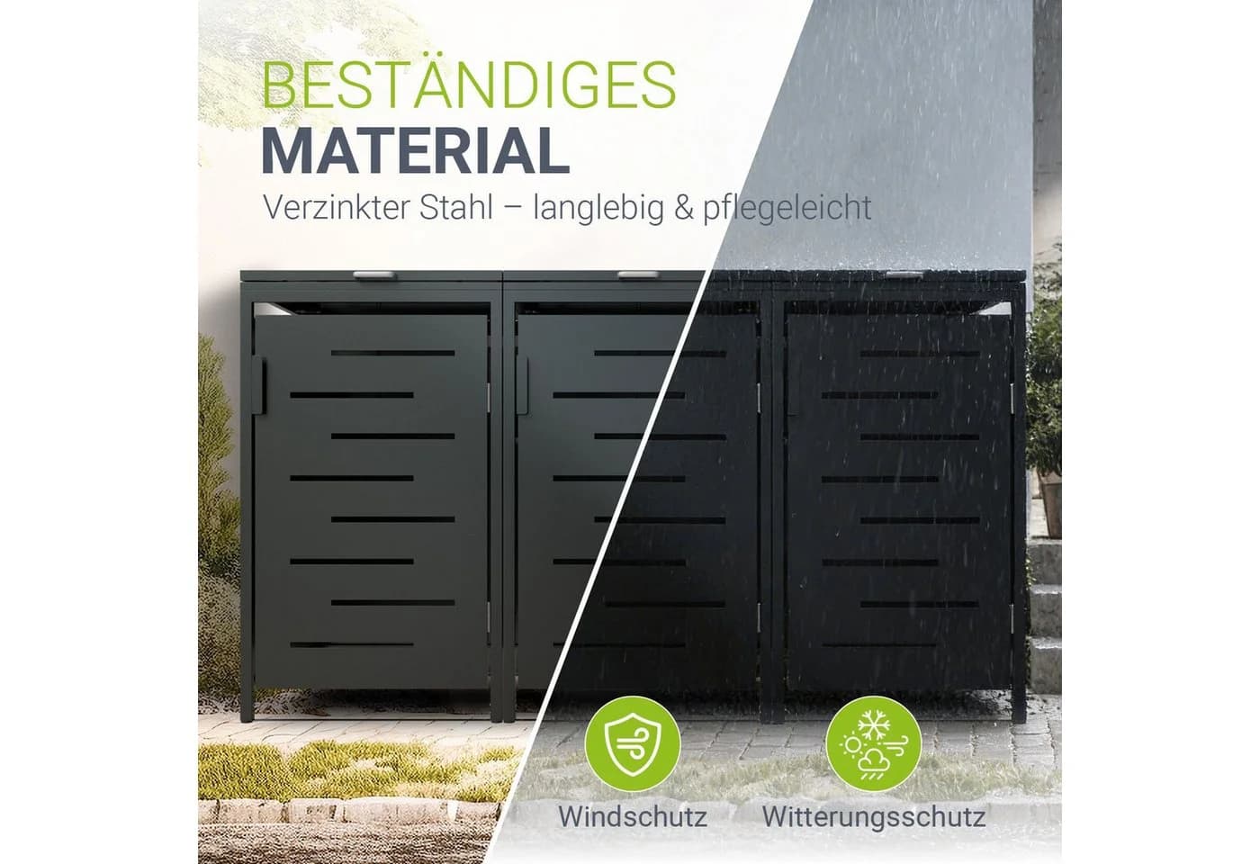 Juskys Mülltonnenbox Arel 3er Metall Gartenbox Anthrazit - Bild 2