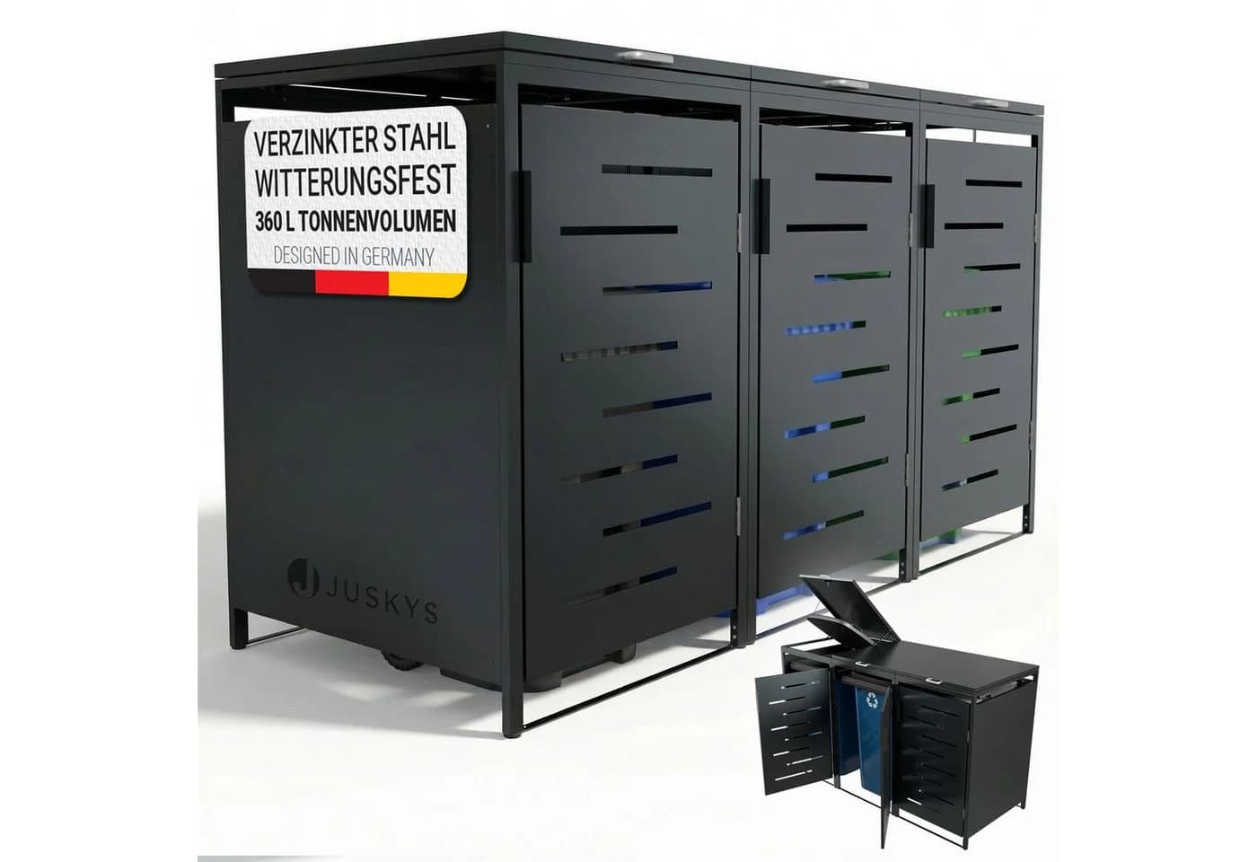 Juskys Mülltonnenbox Arel 3er Metall Gartenbox Anthrazit - Bild 3
