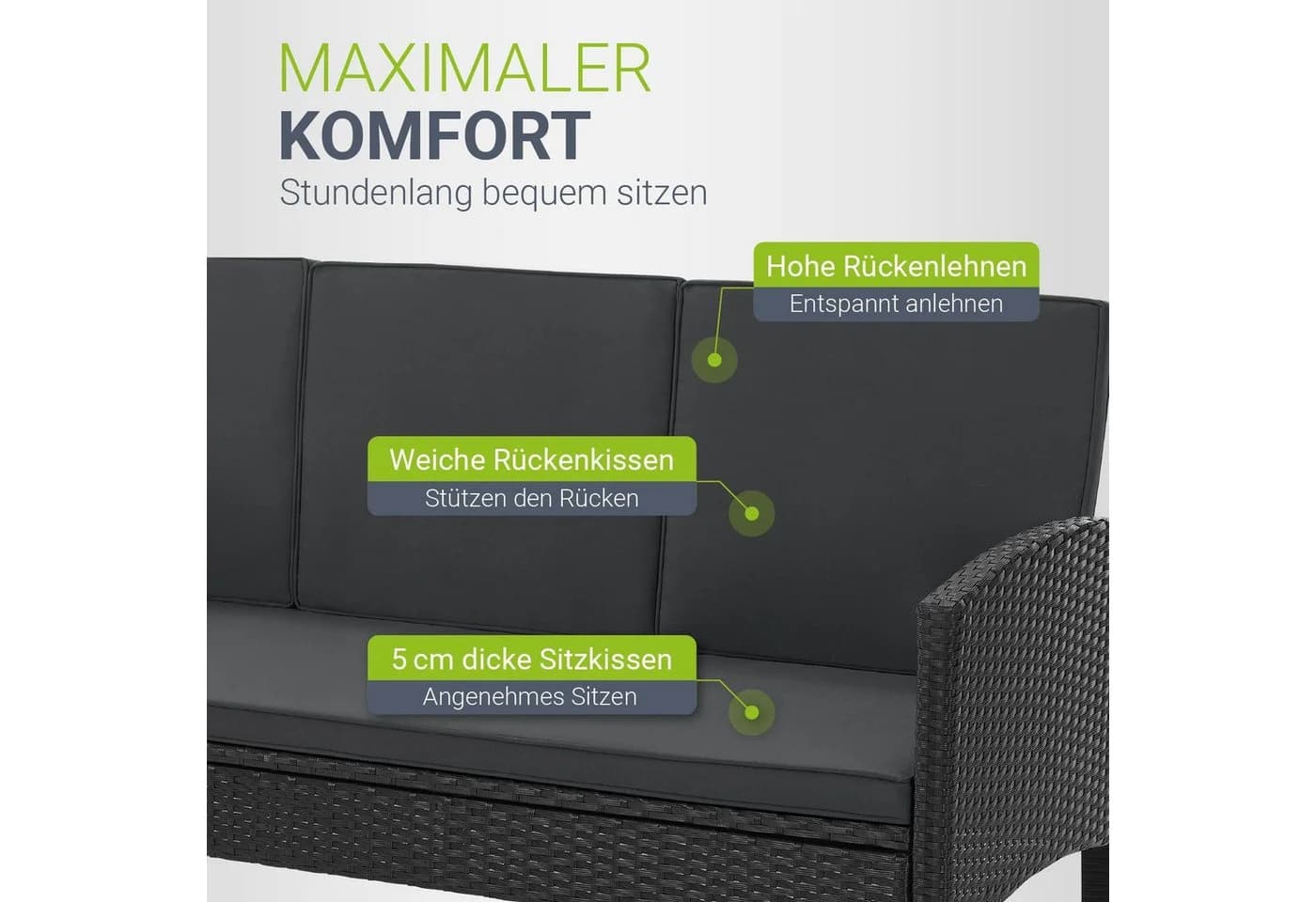 Juskys Gartenlounge-Set Turin 6-tlg. Schwarz Polyrattan - Bild 4