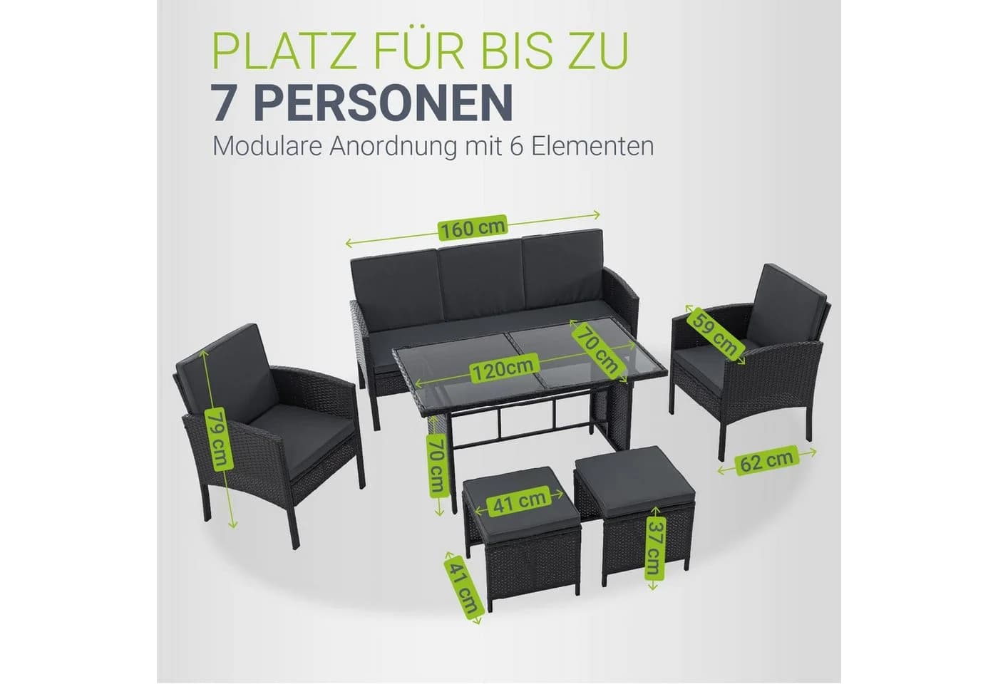 Juskys Gartenlounge-Set Turin 6-tlg. Schwarz Polyrattan - Bild 5