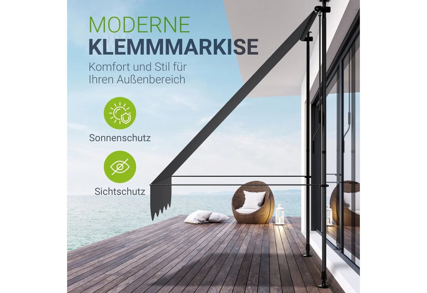 Juskys Klemmmarkise Kapstadt Grau Höhenverstellbar Ohne Bohren - Bild 4