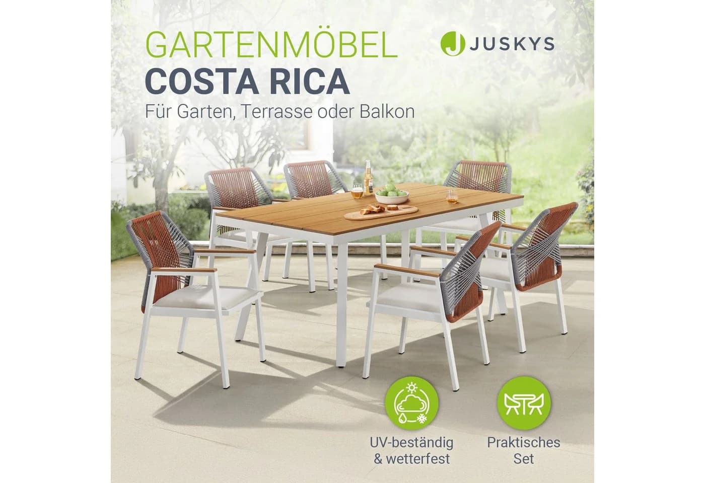 Juskys Garten-Essgruppe Costa Rica 7-tlg. 6 Personen Rot/Grau/Weiss - Bild 2