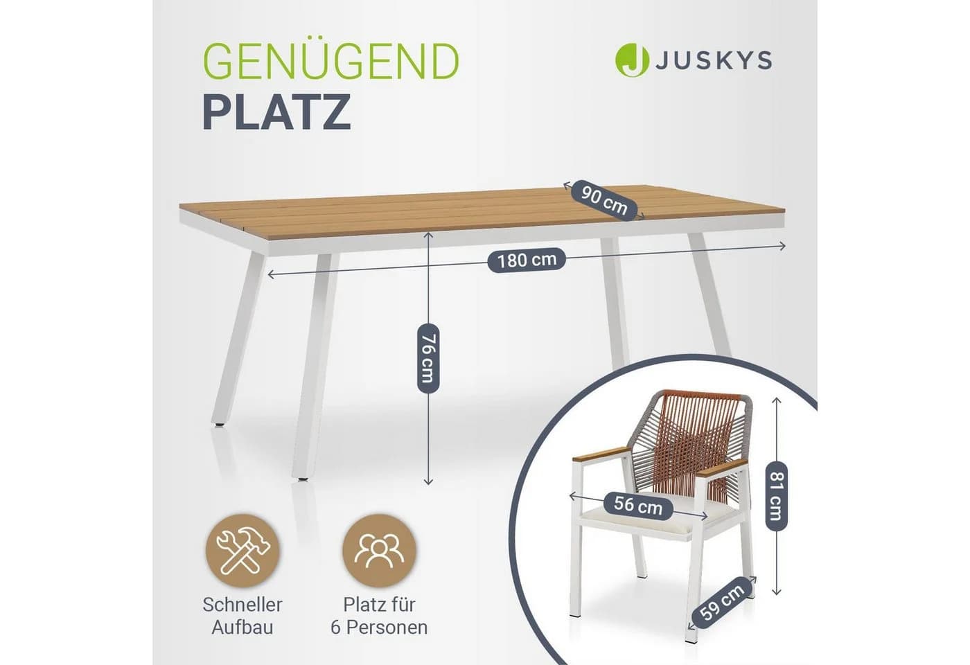 Juskys Garten-Essgruppe Costa Rica 7-tlg. 6 Personen Rot/Grau/Weiss - Bild 5
