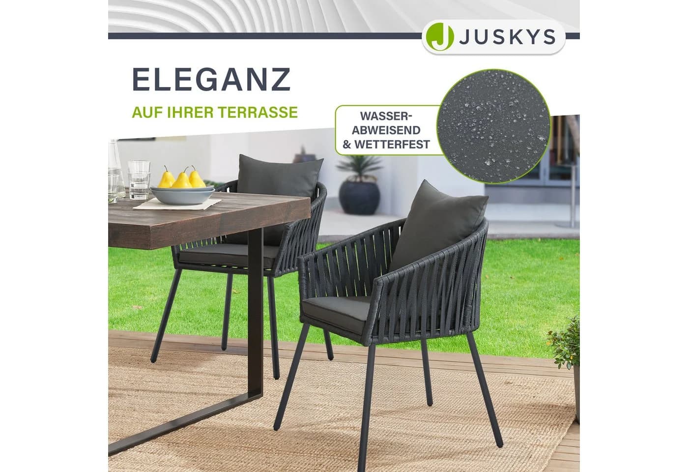 Juskys Rope Stühle 2er Set Grau Schwarz Wetterfest mit Kissen - Bild 4