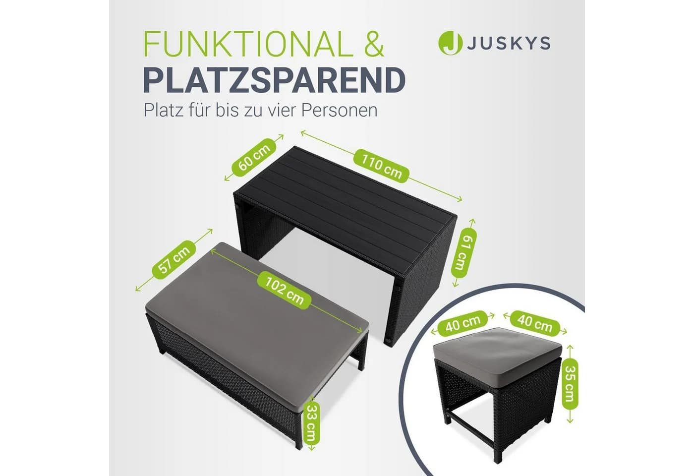 Juskys 2in1 Polyrattan Gartenlounge Set Jamaika Schwarz/Grau - Bild 5