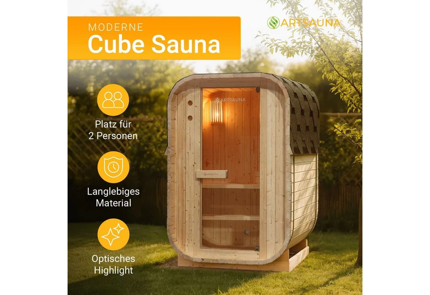 Artsauna Fasssauna Nolvik S Cube Design für 1-2 Personen - Bild 2
