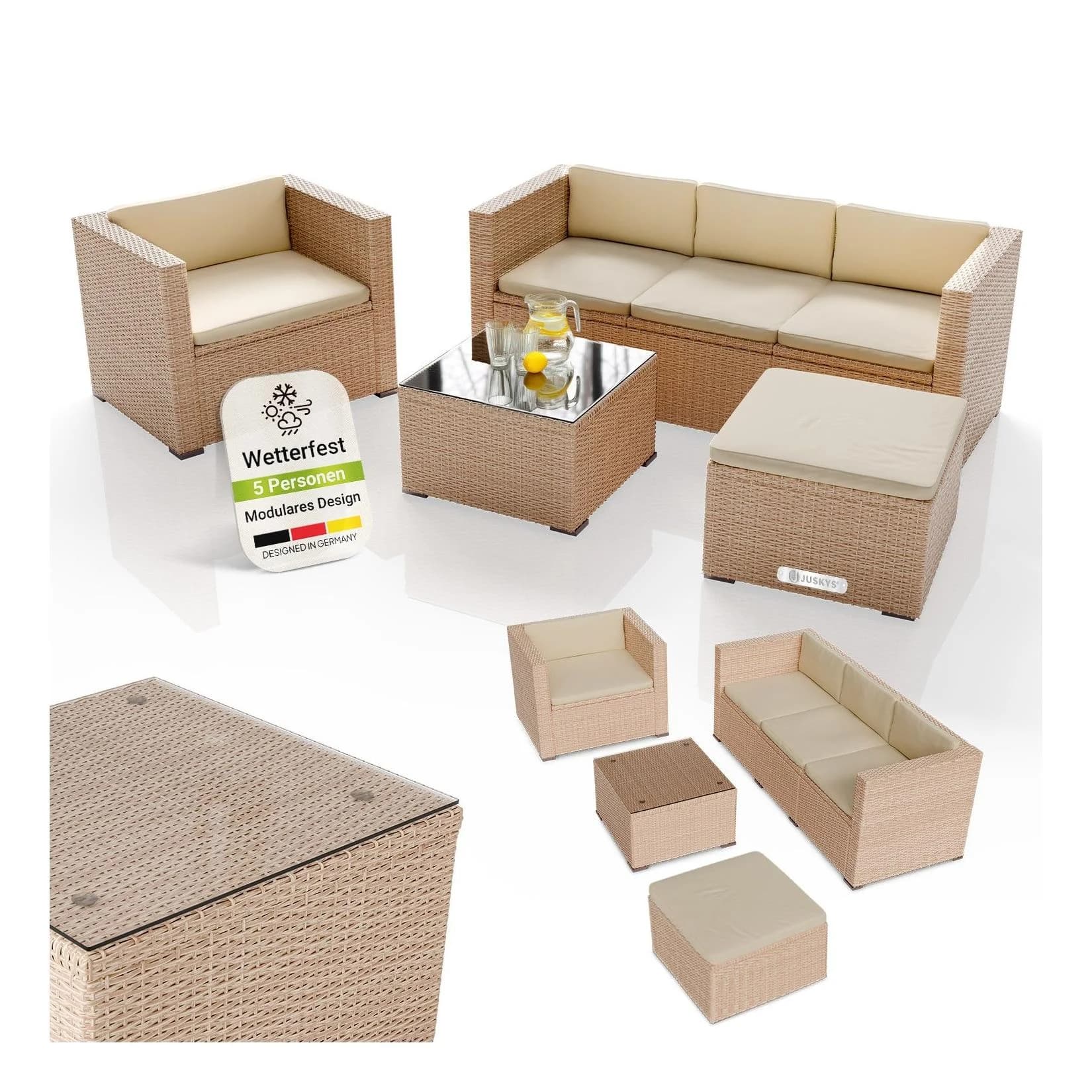 Juskys Polyrattan Lounge Set Punta Cana L Creme 4-5 Personen