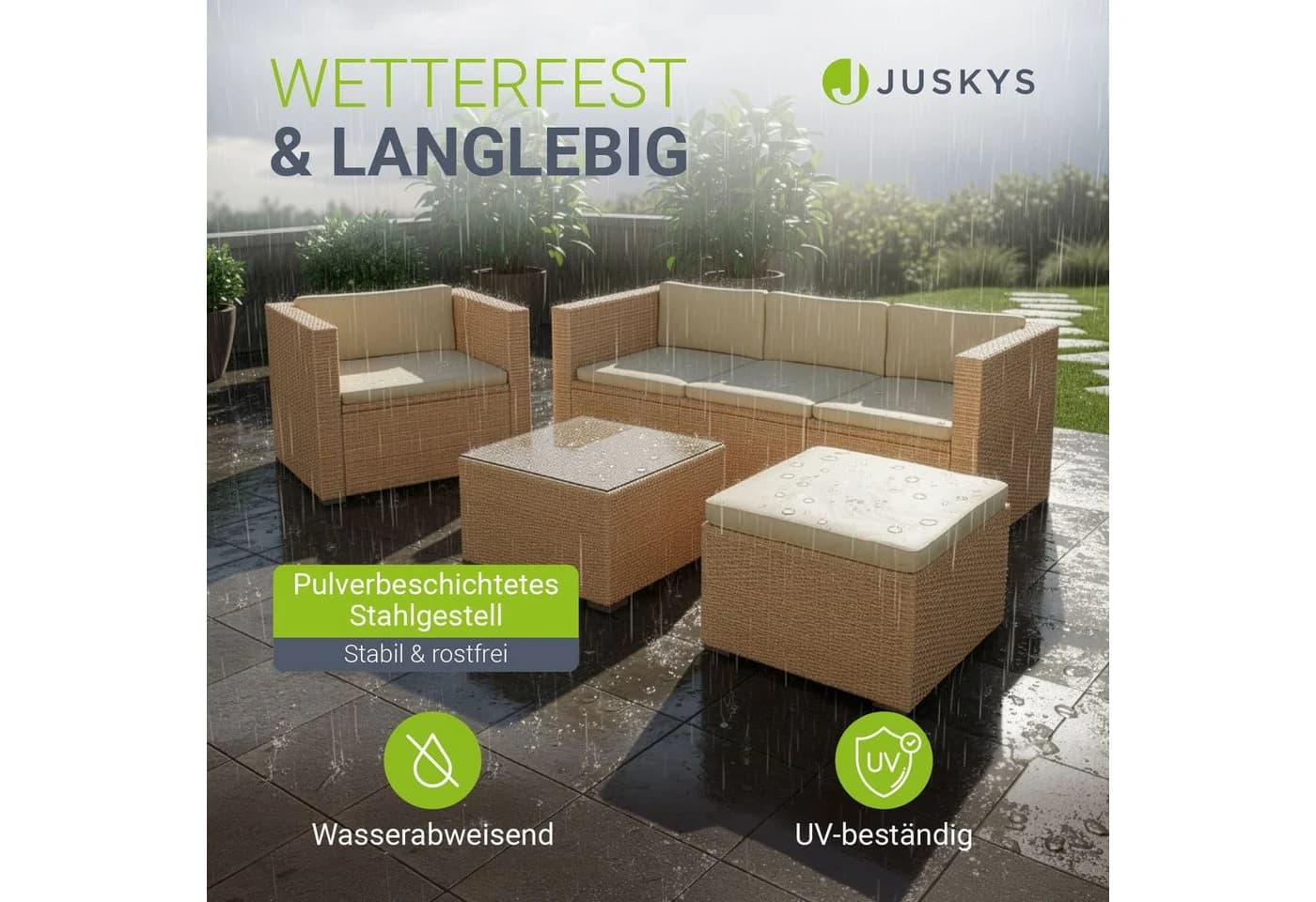 Juskys Polyrattan Lounge Set Punta Cana L Creme 4-5 Personen - Bild 2