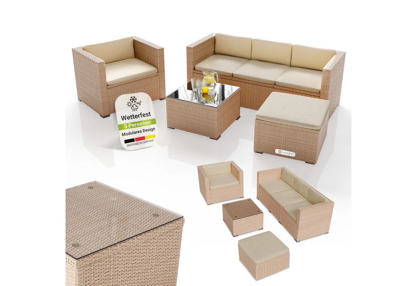 Juskys Polyrattan Lounge Set Punta Cana L Creme 4-5 Personen - Bild 3