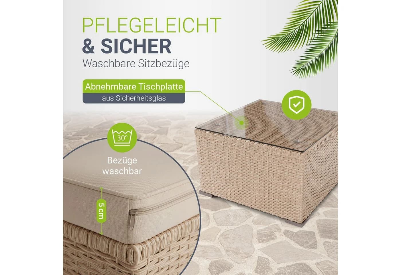 Juskys Polyrattan Lounge Punta Cana M Creme 3-4 Personen Sofa Tisch Hocker - Bild 4