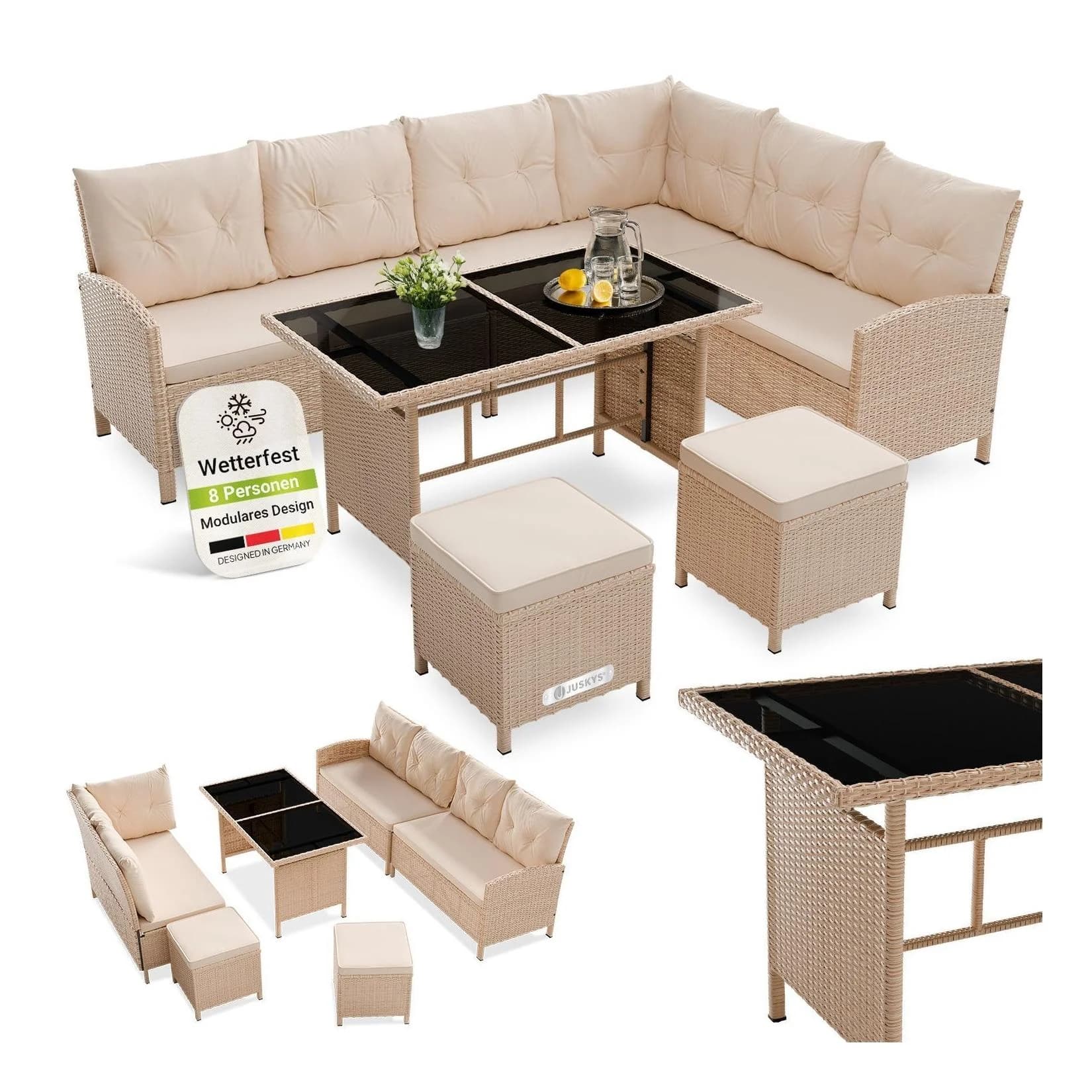 Juskys Gartenlounge Manacor creme Polyrattan