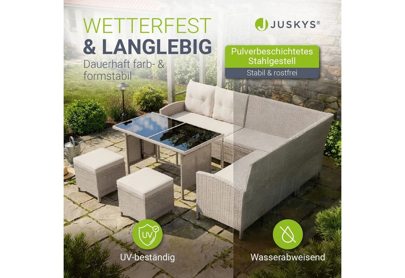 Juskys Gartenlounge Manacor creme Polyrattan - Bild 2