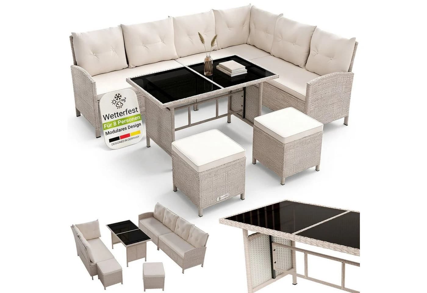 Juskys Gartenlounge Manacor creme Polyrattan - Bild 3