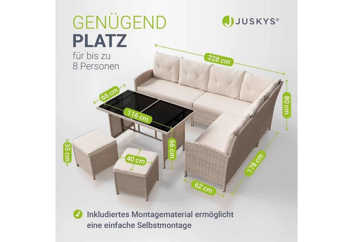 Juskys Gartenlounge Manacor creme Polyrattan - Bild 5