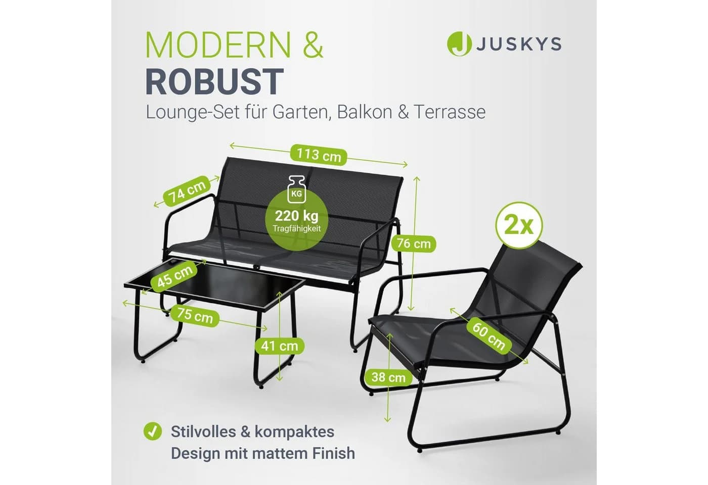 Juskys Gartenmöbelset Genua 4-tlg. Outdoor Sitzgruppe Anthrazit Metall - Bild 5