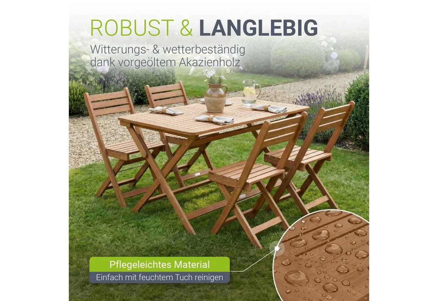 JUSKYS Gartenmöbel Set Rimini 5-tlg. Akazie vorgeölt - Bild 2