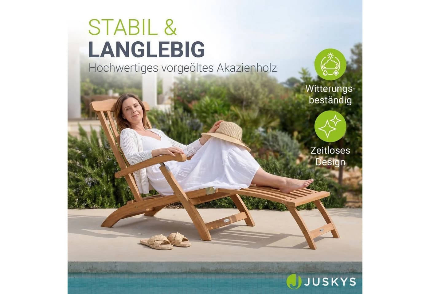 Juskys Sonnenliege Evia - Klappbar, Akazienholz, Natur - Bild 2