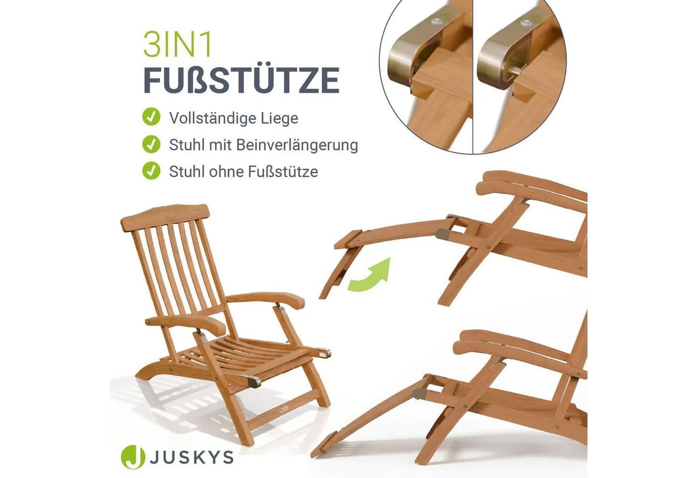 Juskys Sonnenliege Evia - Klappbar, Akazienholz, Natur - Bild 5