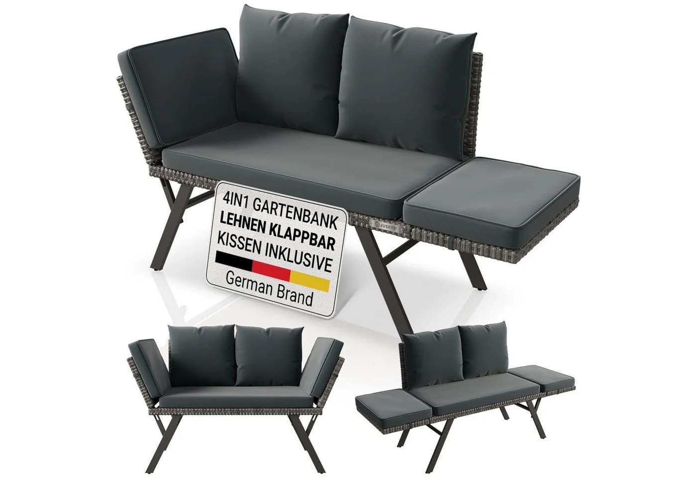 Juskys Multifunktionsbank Calvia Grau Polyrattan Klappbar - Bild 3