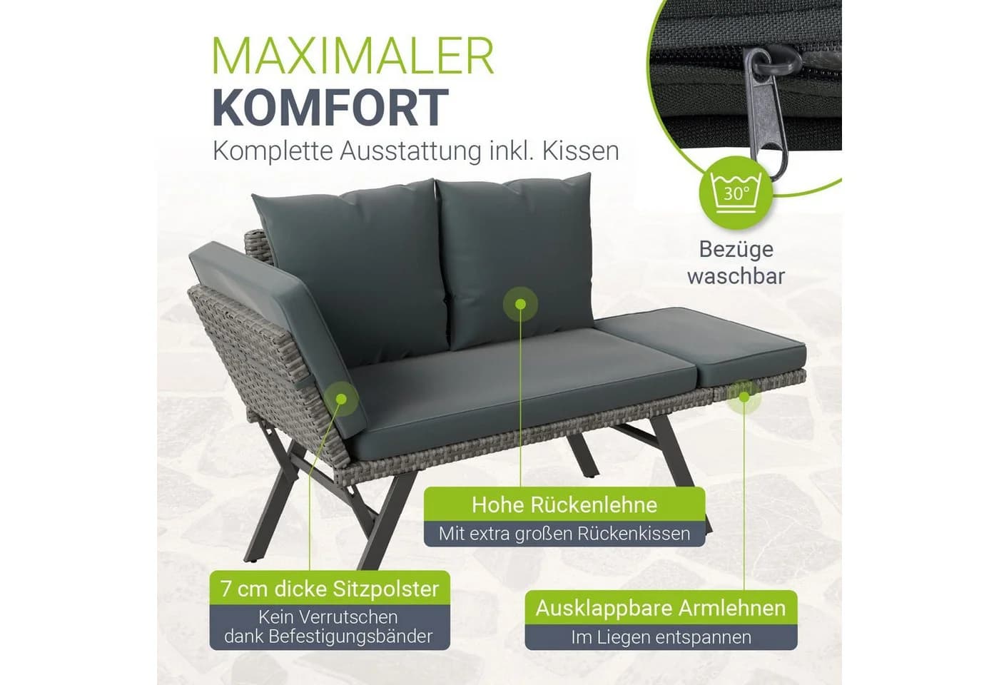 Juskys Multifunktionsbank Calvia Grau Polyrattan Klappbar - Bild 5