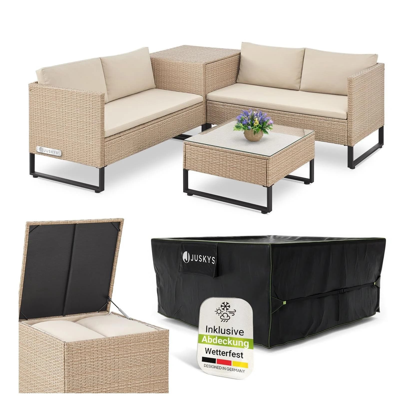 Juskys Polyrattan Lounge Santorini Creme Outdoor Sitzecke